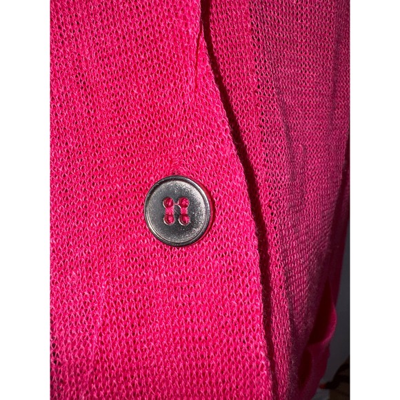 Peter Nygard Hot Pink Sheer Linen Cardigan 3/4 Sleeve Pockets Women SZ S Sweater - Picture 6 of 9